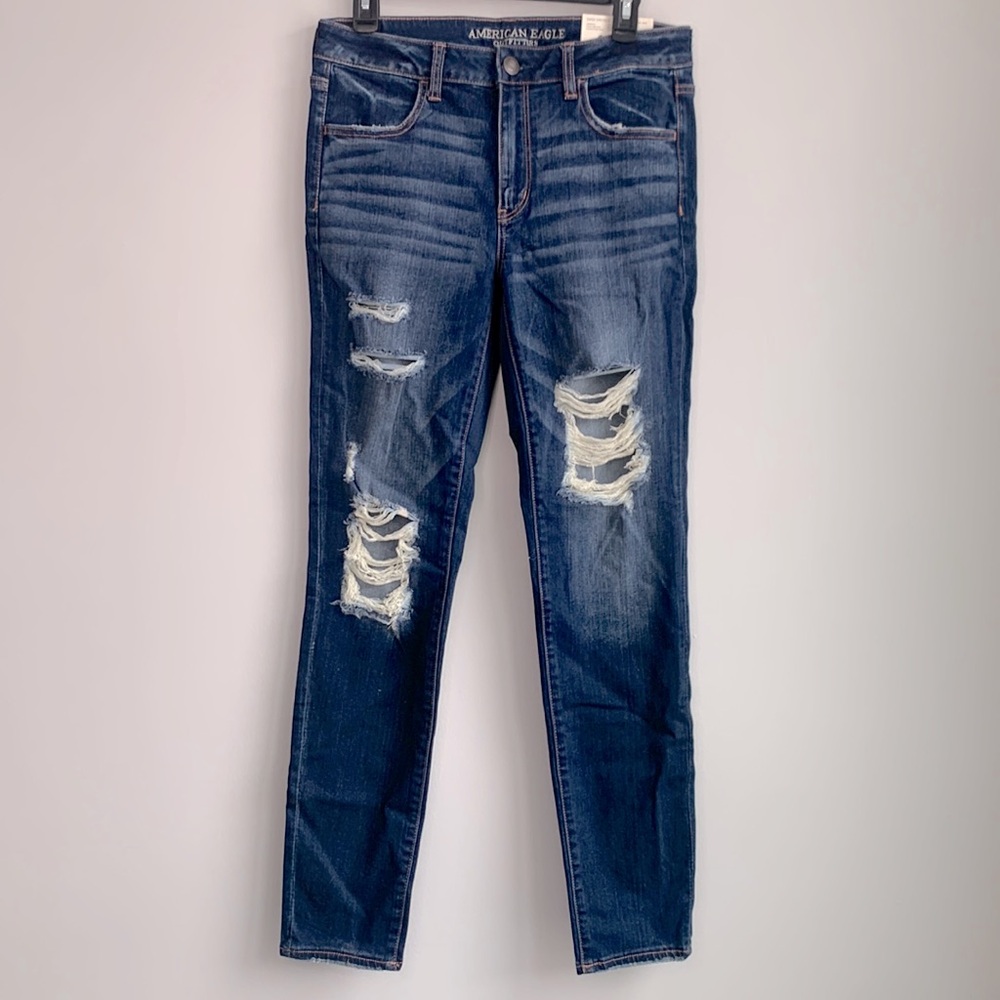 American Eagle Outfitters Dark Blue Distressed Jeggings